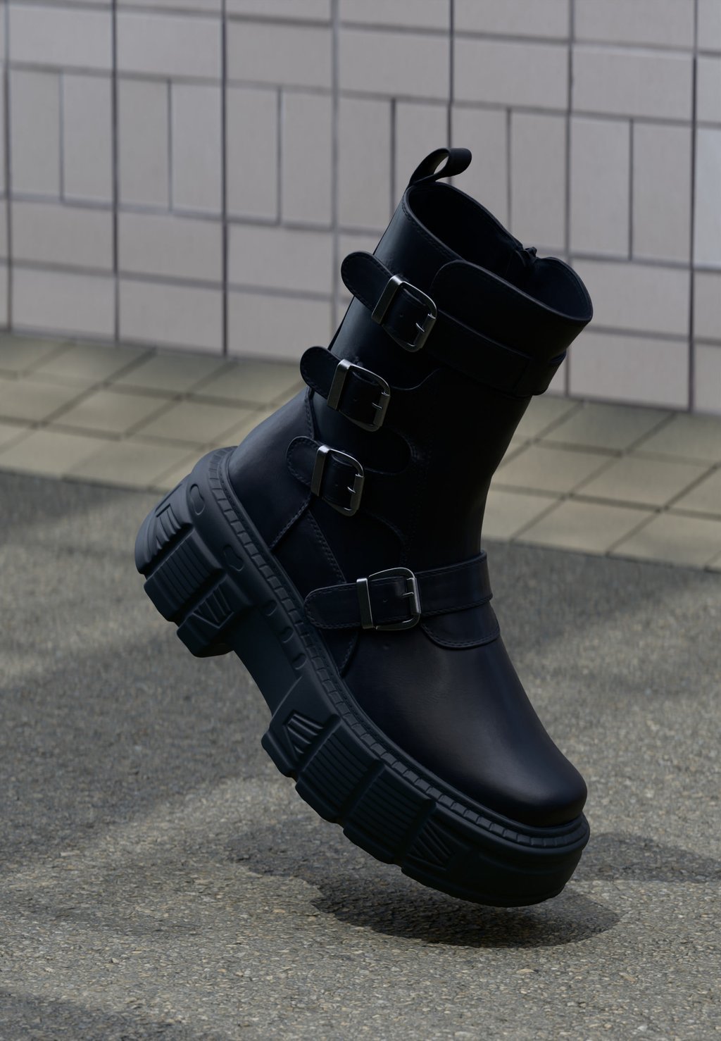 Unisex platform ankle boots - black