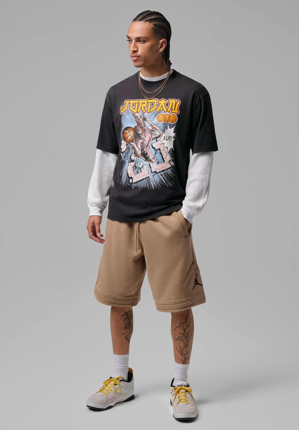 Crew neck printed T-shirt with anime graphic - off noir