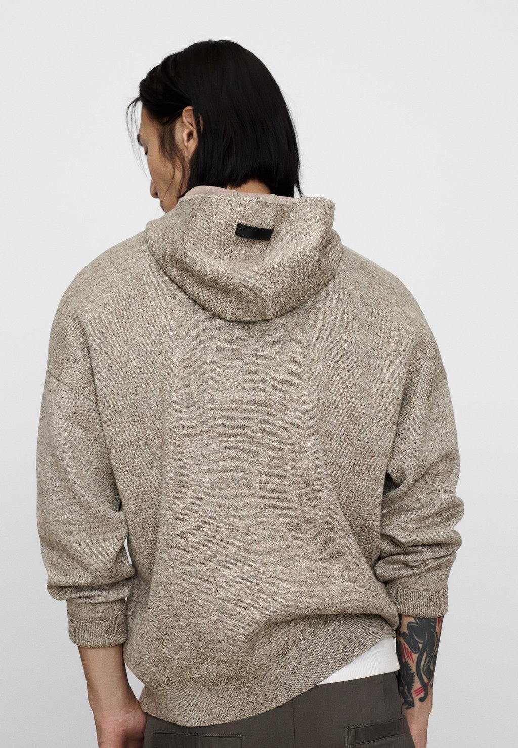 Hoodie in textured fabric - natural