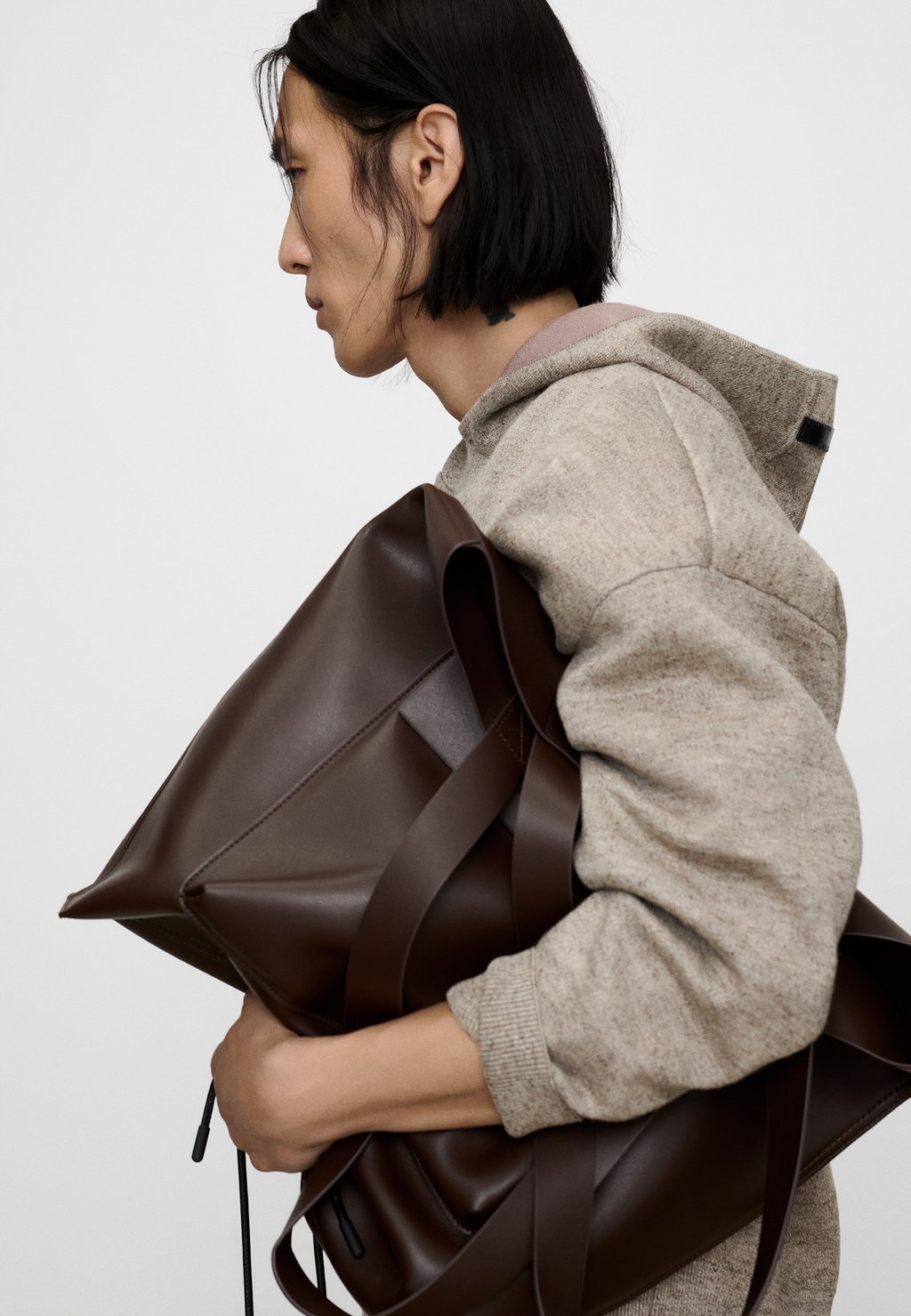 Hoodie in textured fabric - natural