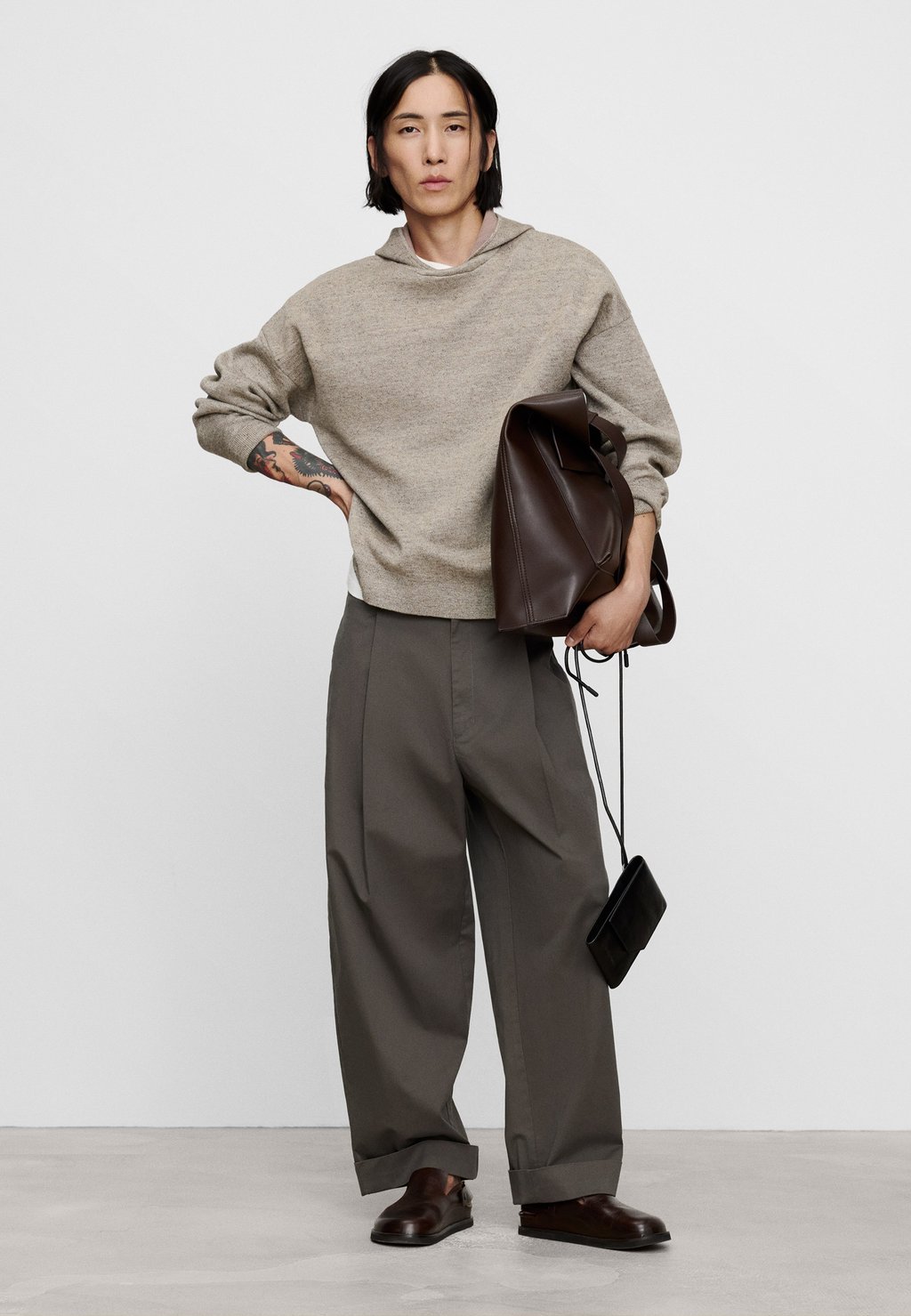 Hoodie in textured fabric - natural