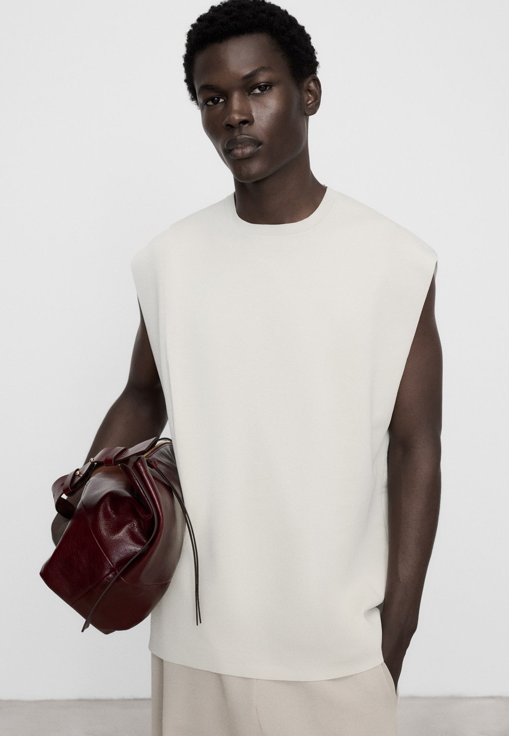 Pleated knitted vest top - ice