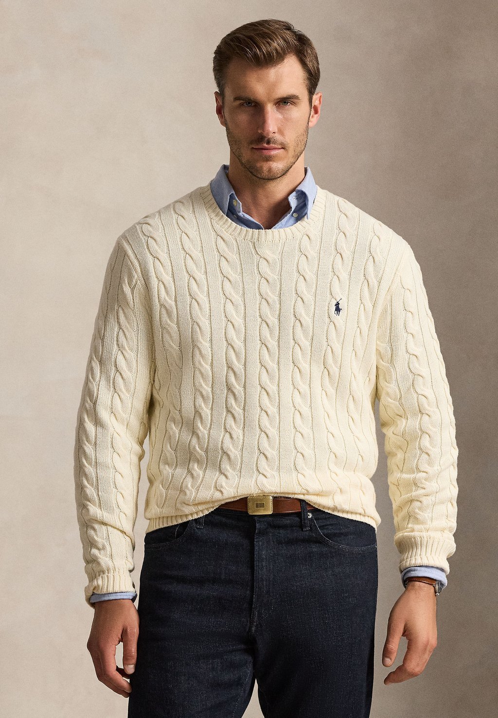 Plus-size cable-knit cotton jumper - andover cream