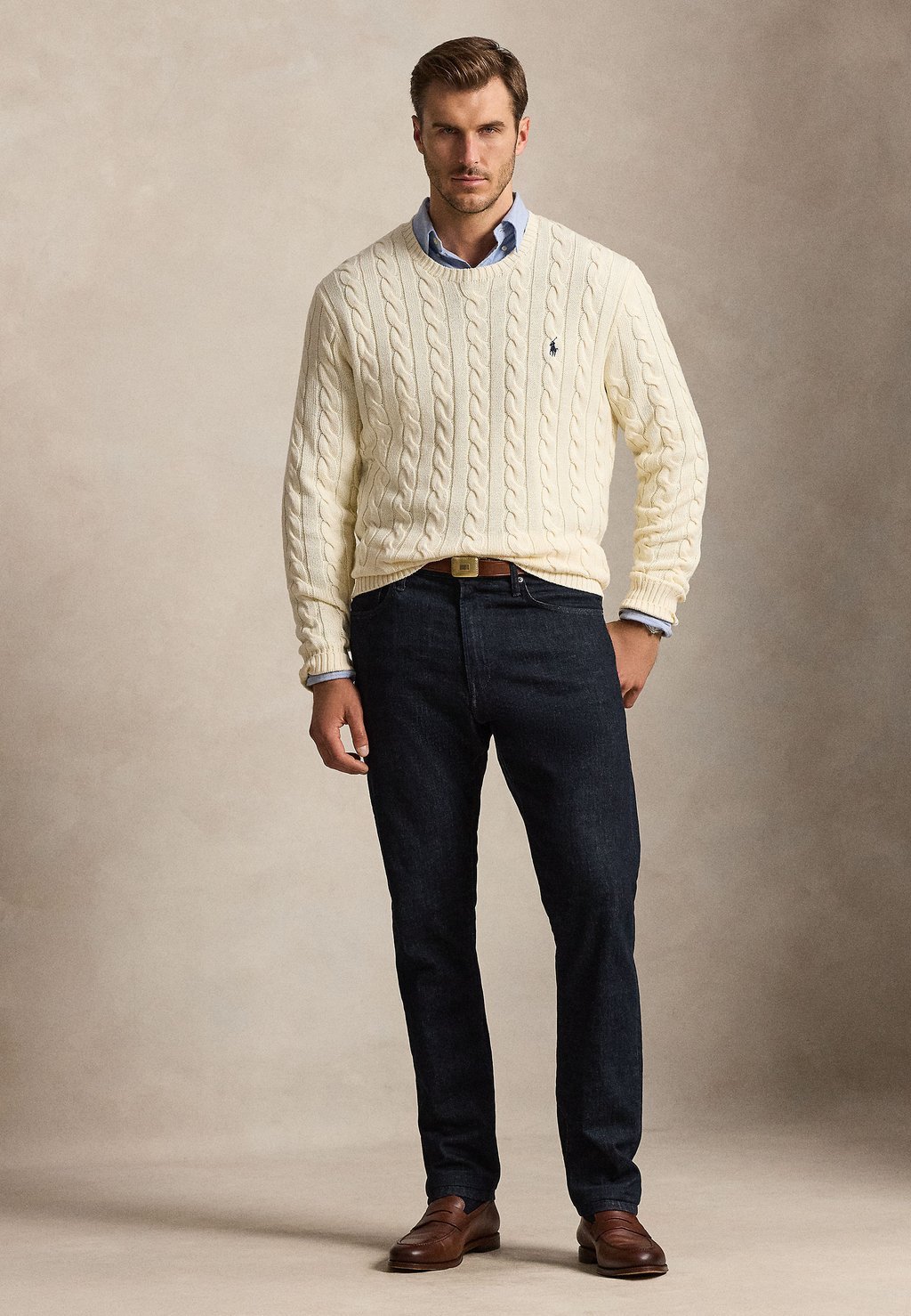 Plus-size cable-knit cotton jumper - andover cream