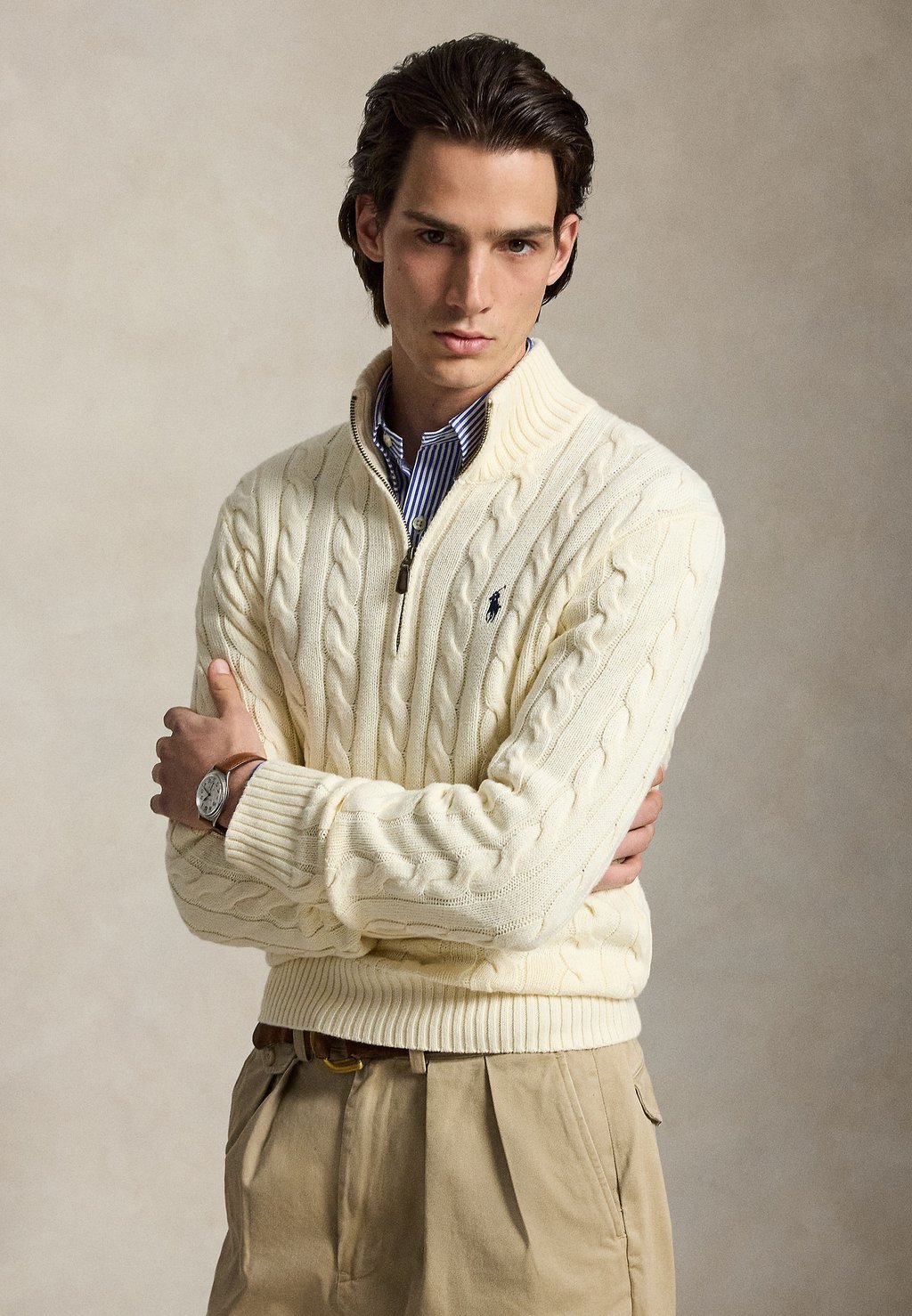 Cable-knit zip jumper - andover cream
