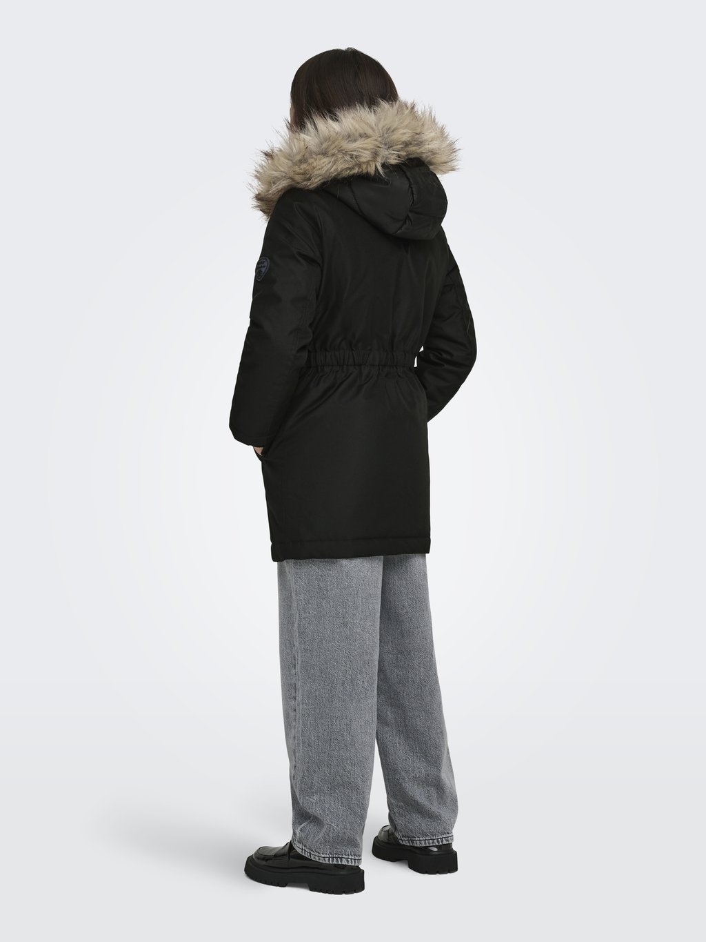 Girls' parka with faux fur - black