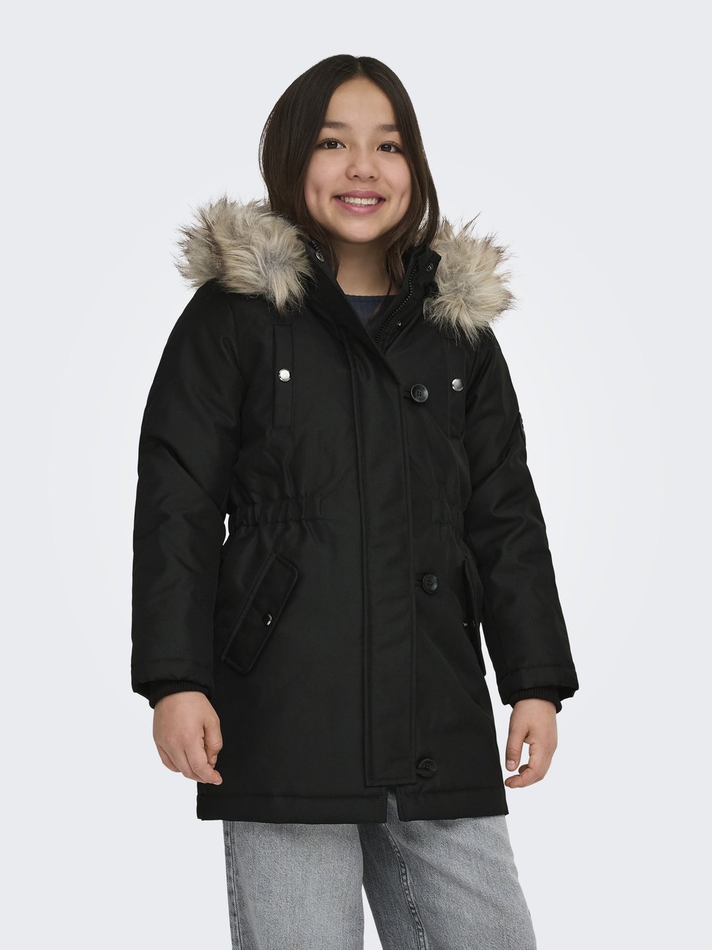 Girls' parka with faux fur - black