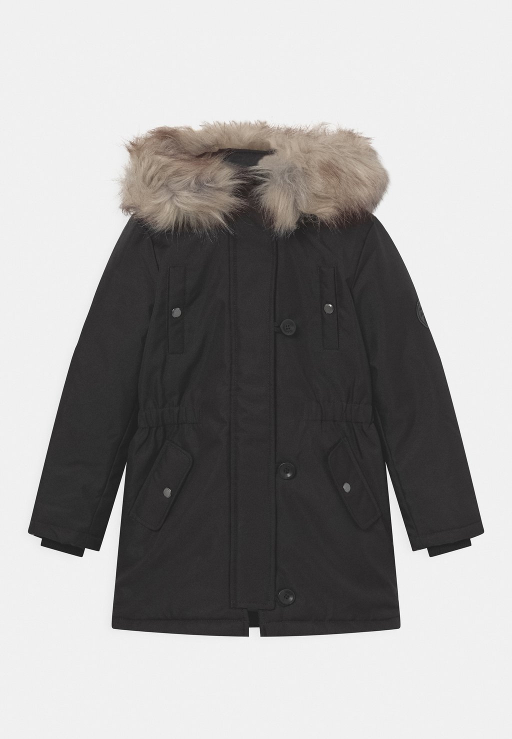 Girls' parka with faux fur - black