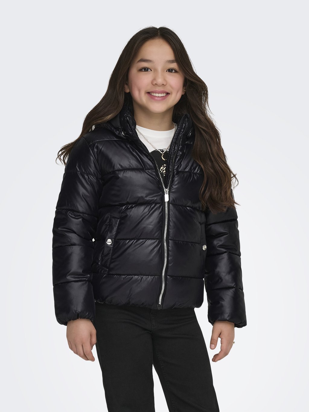 Girls' winter jacket - black/silver trim
