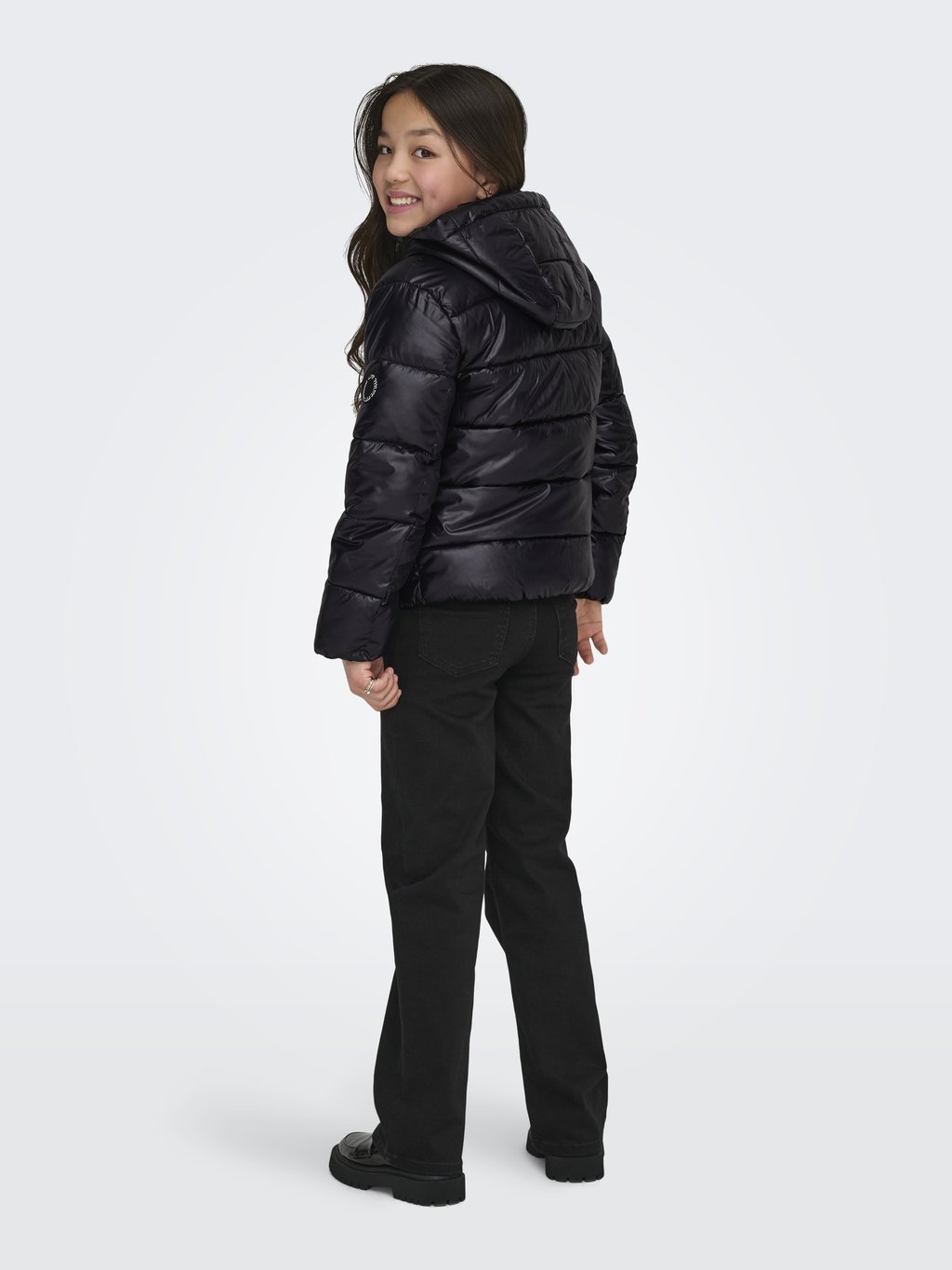 Girls' winter jacket - black/silver trim