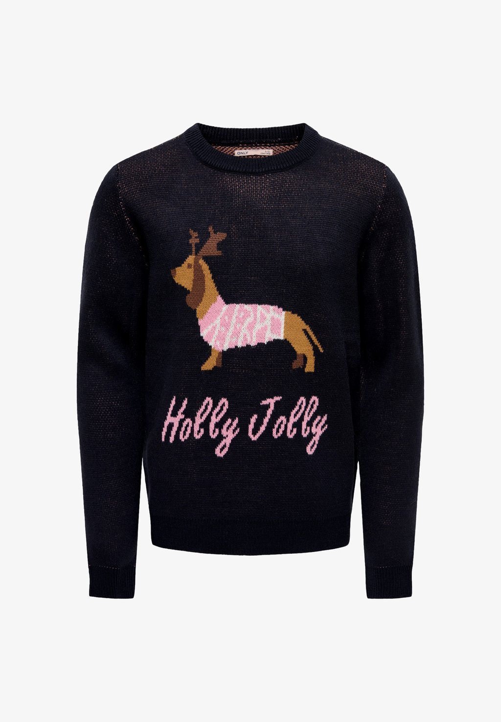 Girls' crew-neck Christmas jumper - night sky pattern dog