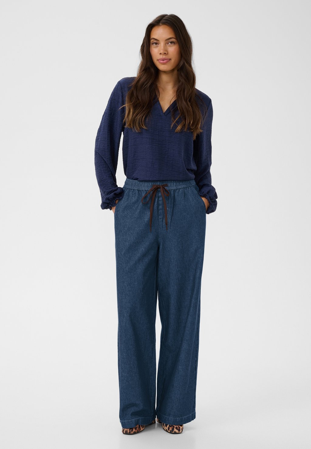 Wide-leg trousers - medium blue denim