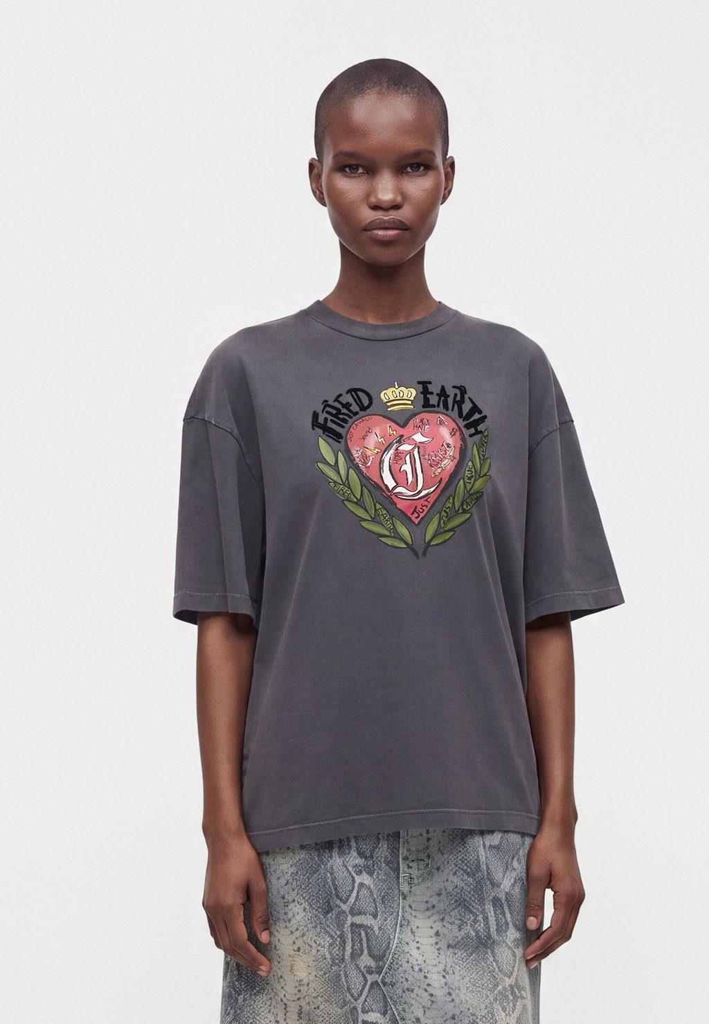 Heart print T-shirt - black