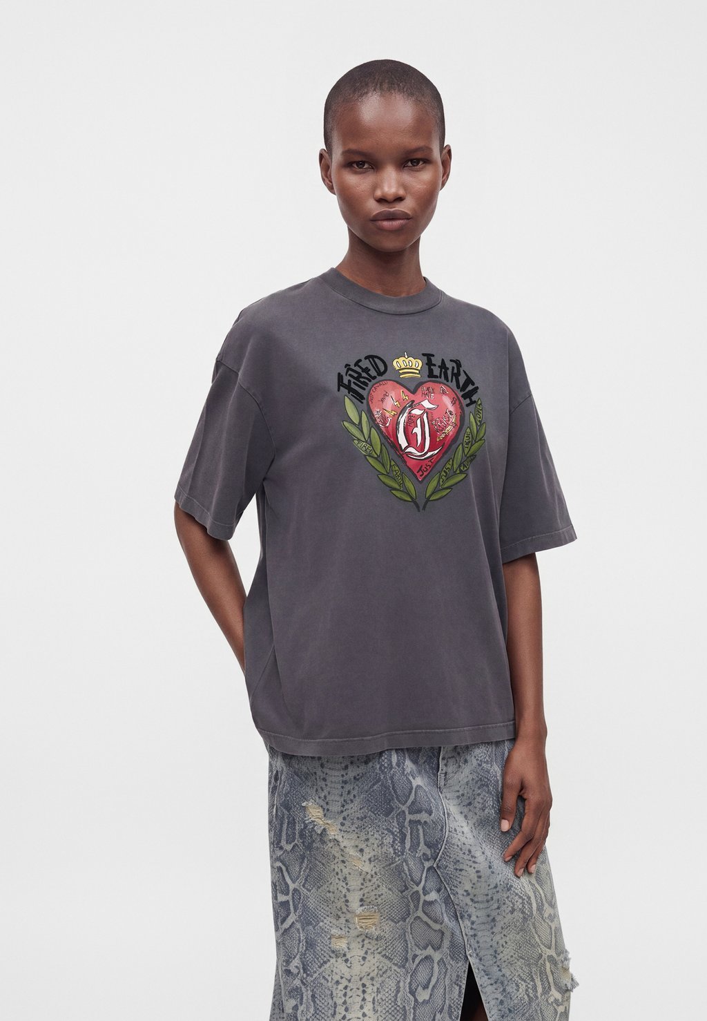 Heart print T-shirt - black